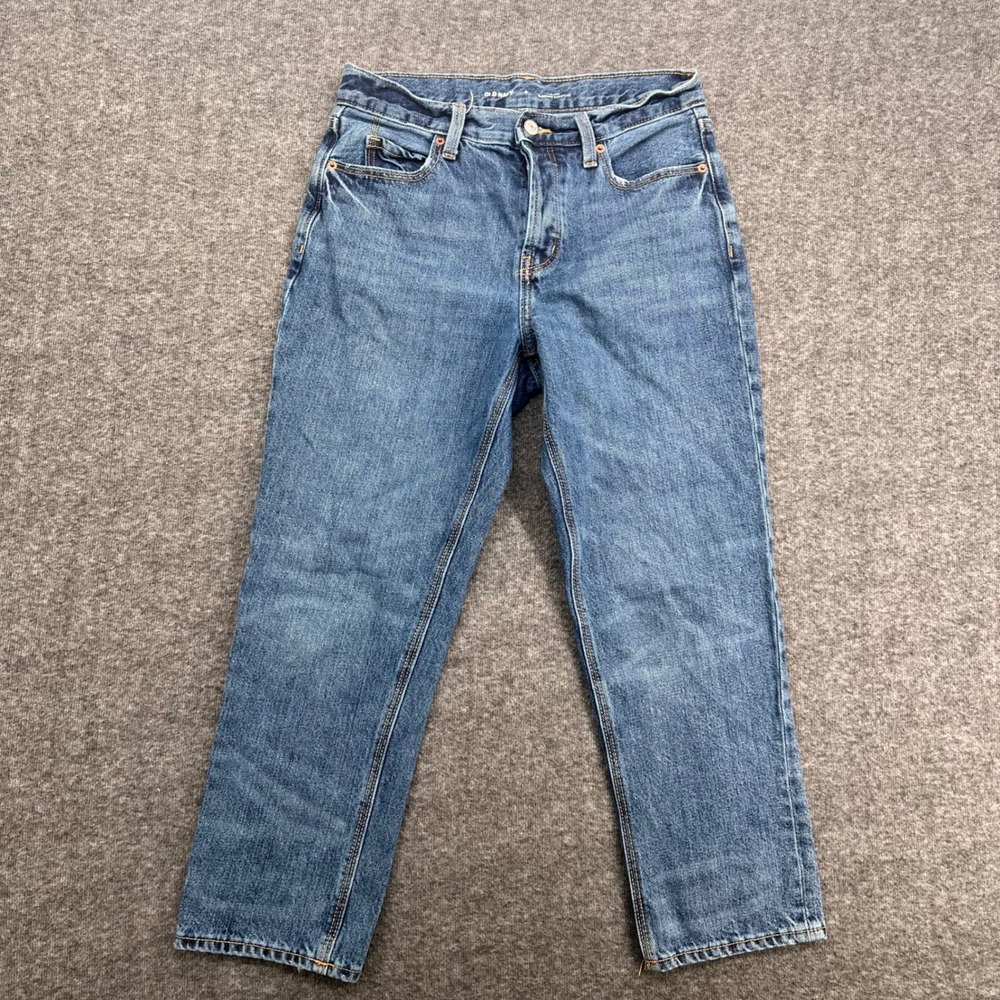 Old Navy High Rise Slouchy Straight Jeans Medium Wash Blue Denim‎ Womens Size 0